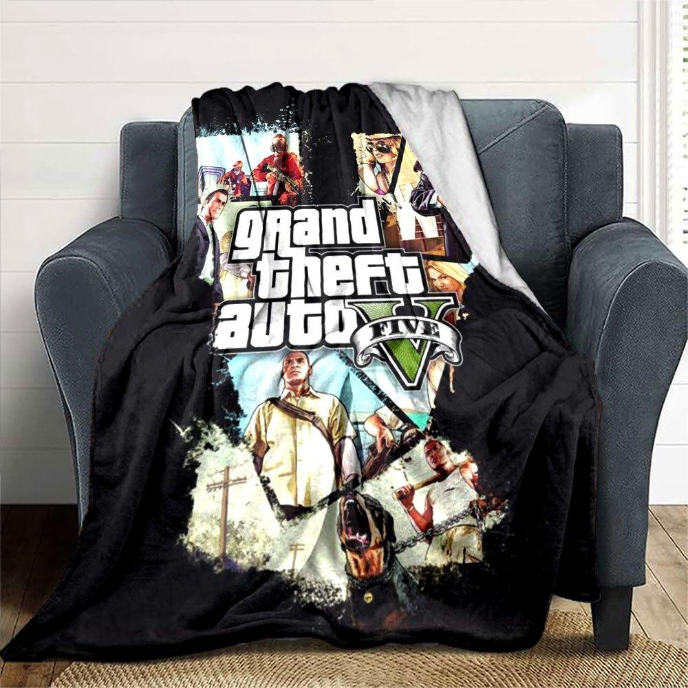 1ks Měkká flanelová deka Grand Theft Auto s designovým potiskem Útulná deka pro všechna roční období, ideální na pohovku, postel, do kanceláře