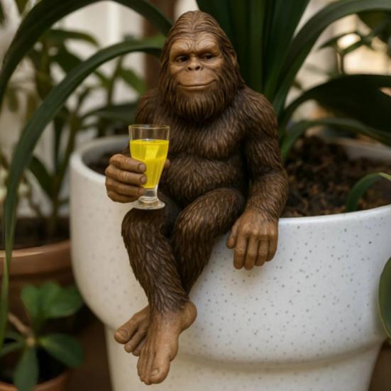 Trinkender Sasquatch Figur Wein Cocktail Wilder Statue Harz Wildmann
