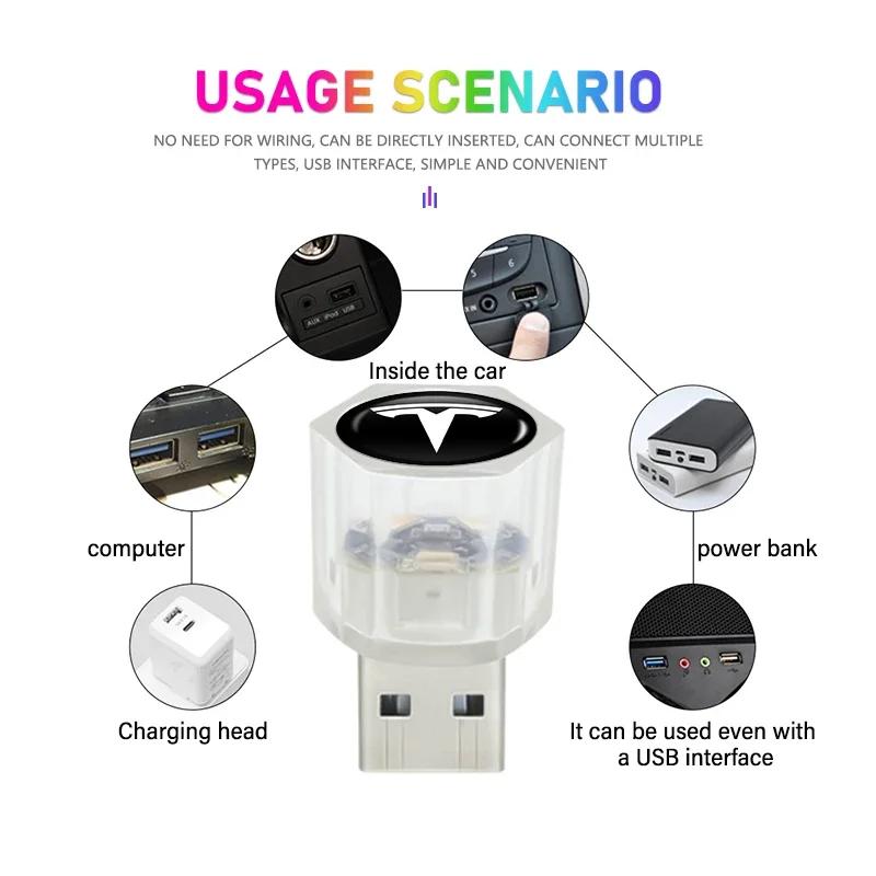 Car Sticker Tesla For Tesla Car Mini USB LED Ambient Light Decorative Atmosphere Lamps Model 3 Y S X Roadster