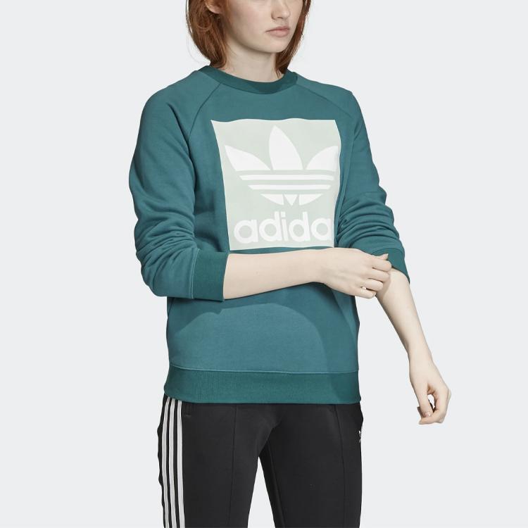 Adidas Originals Trefoil Crew Color Block Logo Pullover Sports Sweatshirt Women sweatshirt Green ED7551