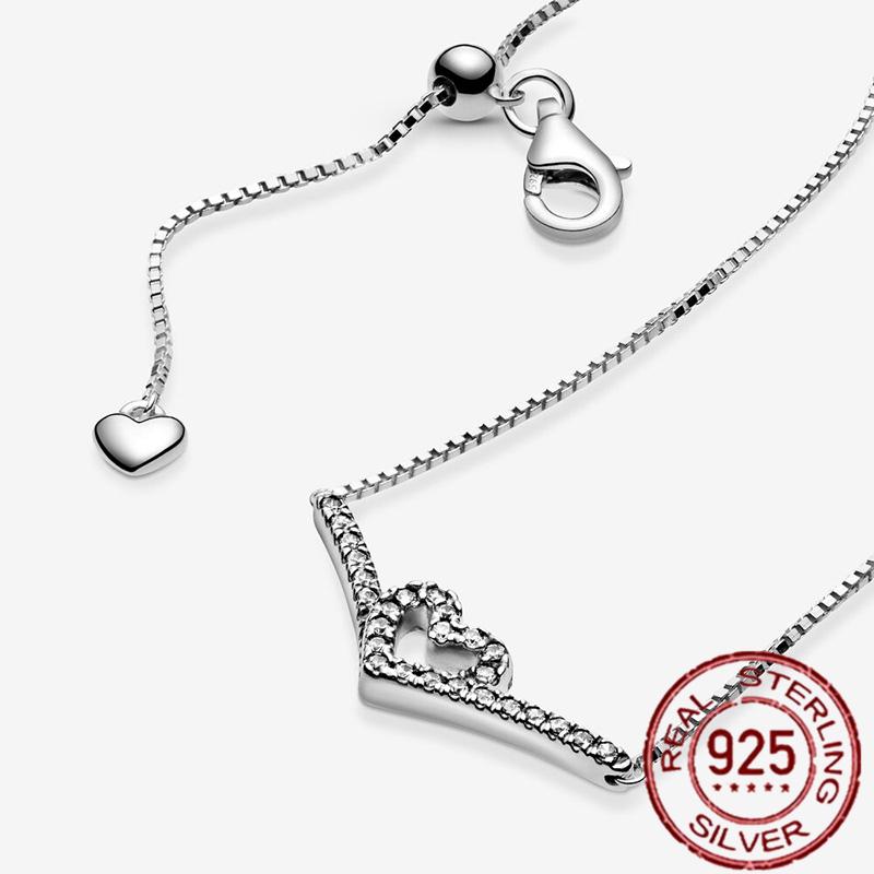 100 copper new Pink Swirl Wishbone Heart Collier Necklaces Ideal For Women Brand Authentic Band Necklaces Jewellery Gift