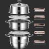 Large Capacity 304 Stainless Steel Steamer Pot with Thickened Multi-Layer Steaming Baskets for Household Use