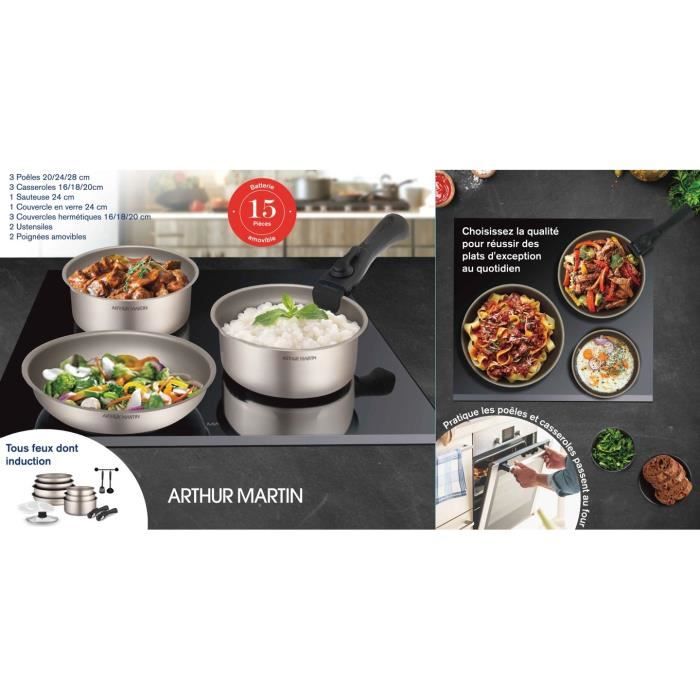 Arthur Martin AM133CH Kochgeschirrset 15 Teile - Aluminium - Abnehmbarer Griff - Für alle Herdarten einschließlich Induktion
