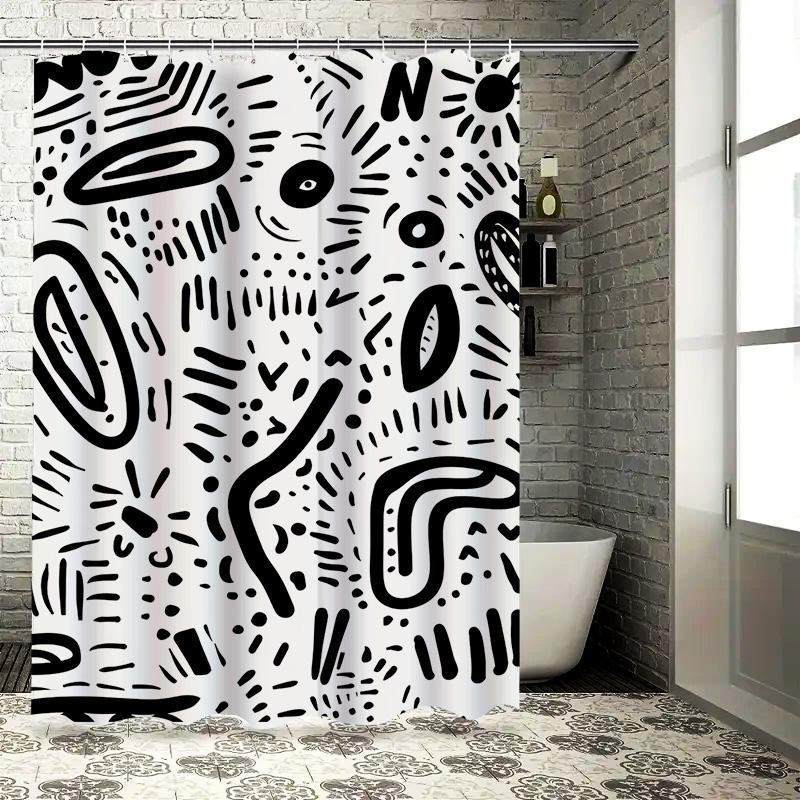 Modern Black White Abstract Pattern Shower Curtain Decorative Bathroom Accessories for Home Decoration 3D Printed Waterproof Bat