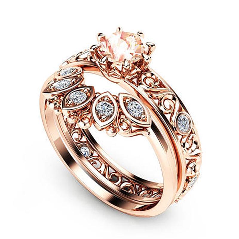 

Hollow Pattern Slightly Inlaid Couple Ring, Luxury Imitation Diamond Zircon Marriage Proposal Ring no. 10