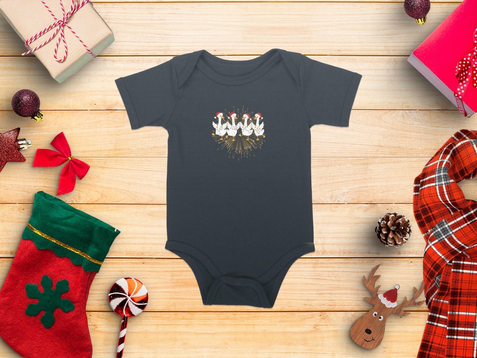 Christmas Geese T-Shirt, Dancing Holiday Lights, Festive Toddler Youth Baby Tee 3XL
