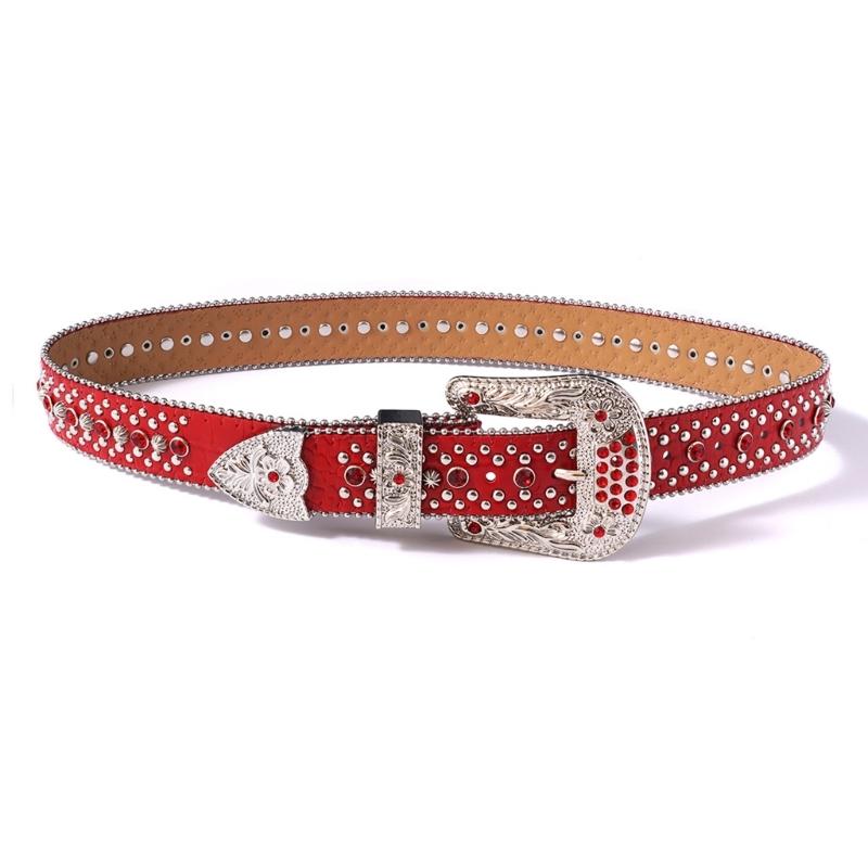 Rhinestones Studded Western Leather Belt Bling Waist Belts for Dresses Pants