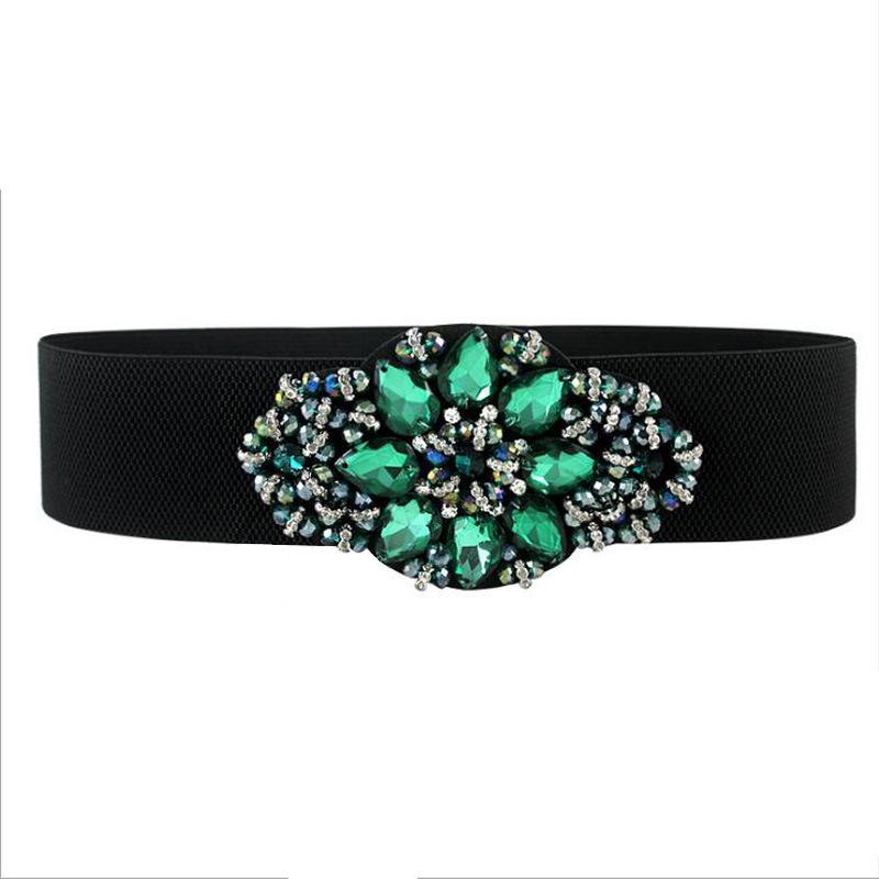 Women's Rhinestone Flower Elastic Waist Belt