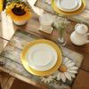 4/6pcs Butterfly Daisy and Mottled Wood Plank Spring Summer Placemats, Kitchen Rectangular Table Mats 12x18 Inches, Suitable for Family Kitchen Party