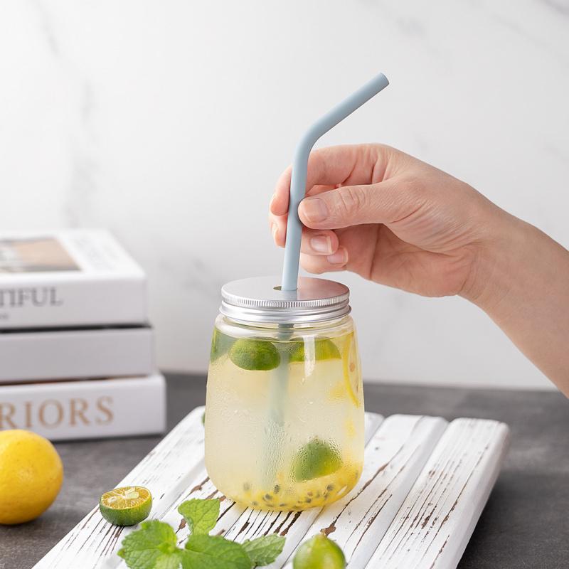 Reusable Silicone Straws Set with Cleaning Brushes, for Water, Milk, Juices, Smoothies, Flexible Portable, Straight, Bent Straws