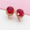 Exquisite Purple Gold 585 Russian Inlaid Redstone Egg Surface Earrings, High-End Temperament Rose Gold-Plated Design Earrings.