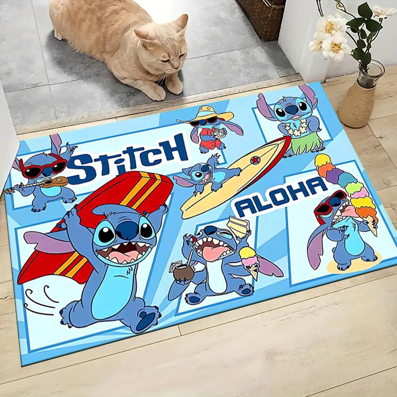 1pc Stitch Cartoon Carpet, 100% Polyester, Non-slip, Machine Washable, Waterproof, Outdoor Yard and Garden Decor, Home and Bedroom Decorative