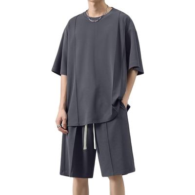 WUXZHI und Jersey Kühlshorts und Sommer Schwarz und Einfarbig Bequem Unisex Herren Damen Set, T-Shirt, Ärmel, Shorts, Outfit, Weiß, Stretch,