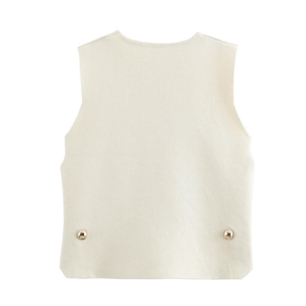 2024 Winter Women's European & American Style Knitted Vest with Side Button Embellishment