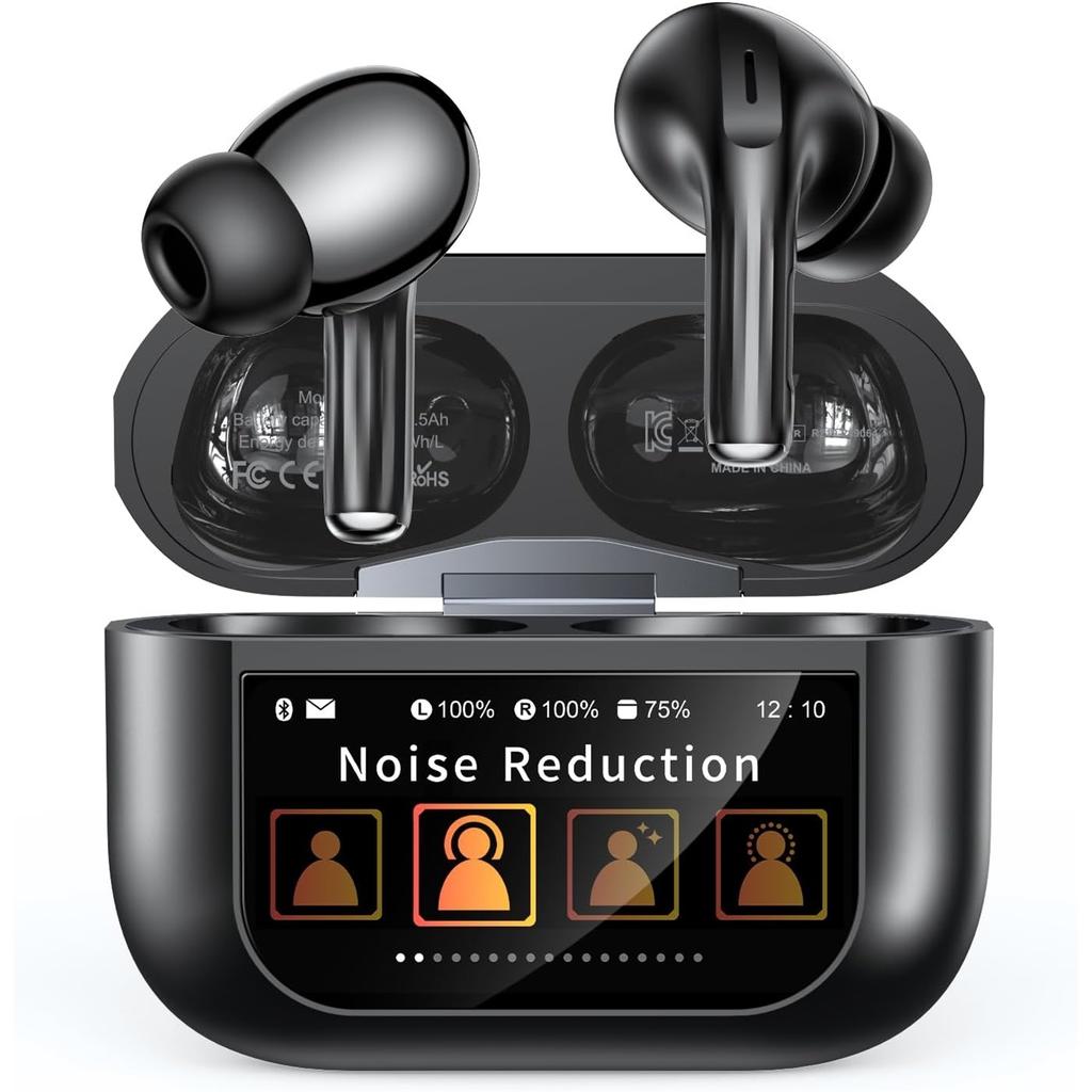 Wireless Earbuds ENC Noise Cancelling Earphones with Smart Touchscreen Case 48H Playtime Bass Stereo Sound Bluetooth 5.4 Headphones for iOS Android