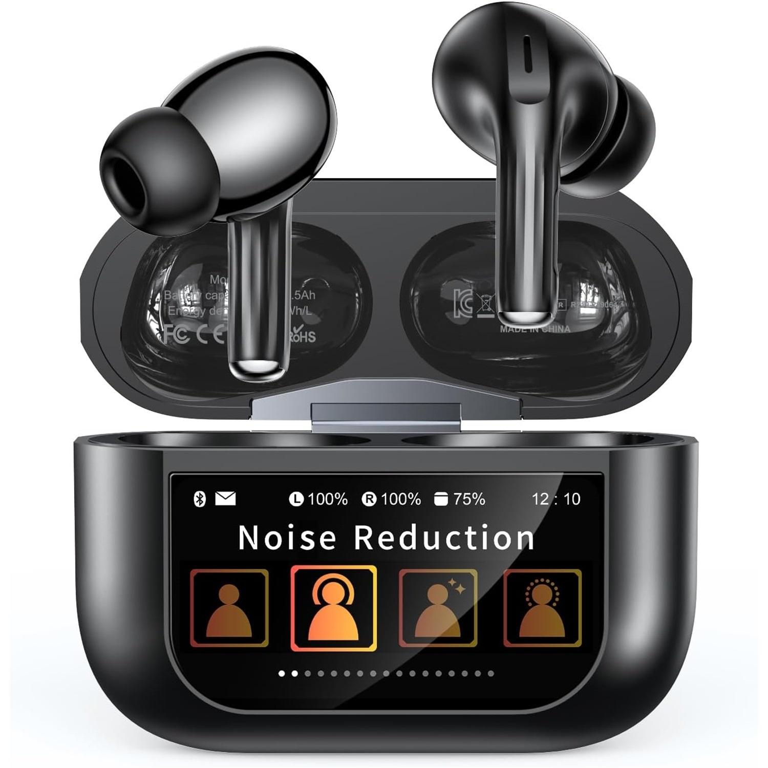 

Бездротові навушники-вкладиші ENC з шумозаглушенням, навушники зі смарт-тачскрін кейсом, 48 годин відтворення, басовий стереозвук, Bluetooth 5.4 навушники для iOS Android