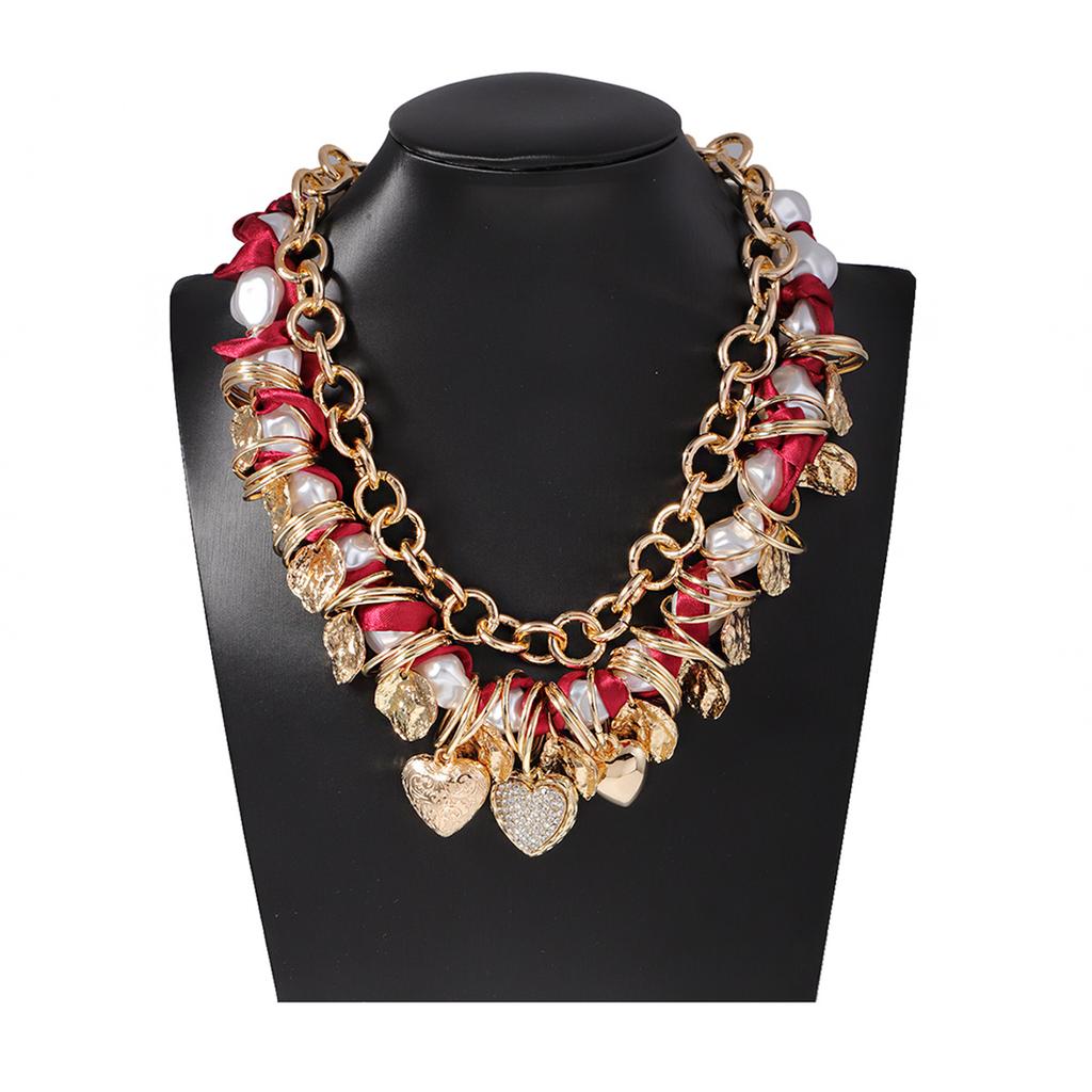 Exaggerated personality street photography trend unique design sense multi-layer chain imitation pearl stacking wearing retro necklace