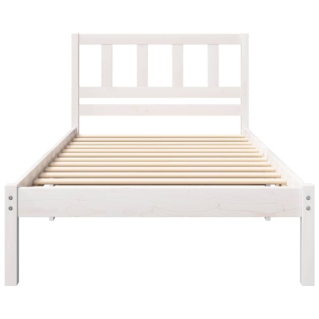 Bed Frame with Headboard White 75 x 190 cm Solid Pine Wood