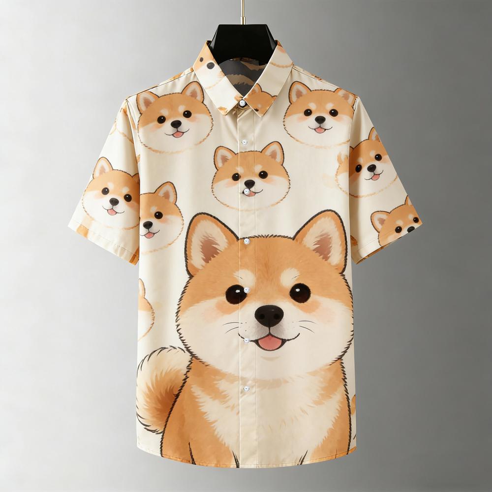 Men s Summer Cool Short-sleeved Shirt Cute Puppy Animal High-definition Printed Shirt Men s Hawaiian Vacation Outdoor Top Men S