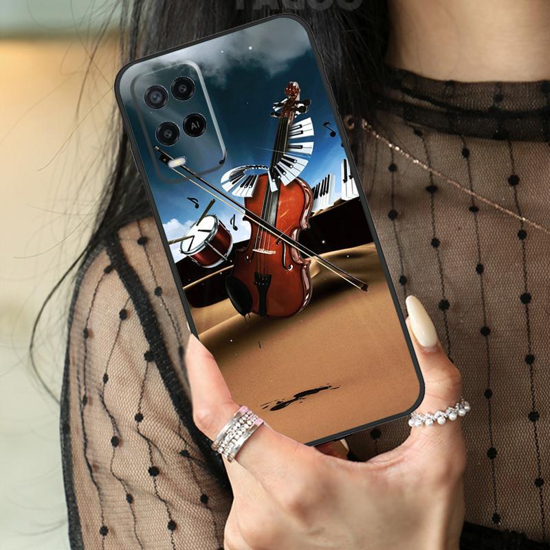 Violin Piano Case For Oppo A80 A60 A40 A17 A57 A77 A74 A54 A94 A78 A98 A18 A38 A58 A96 A76 A16 A15 A5 Pro