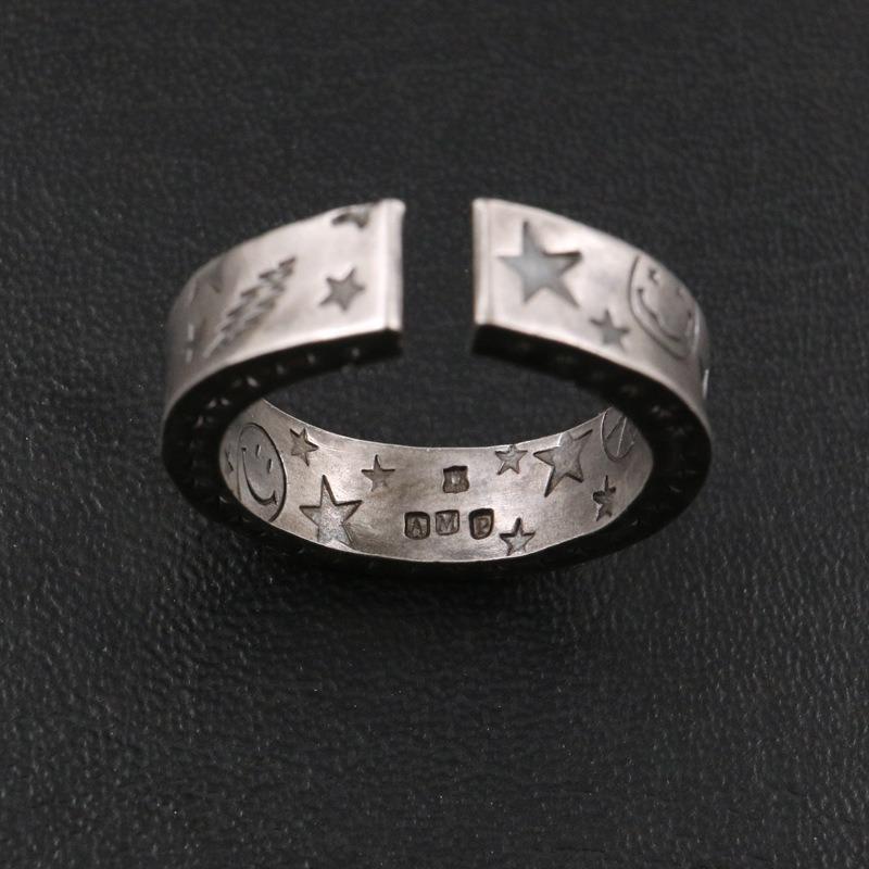 Graffiti star ring for men and women, high-end retro hip-hop smiley face for couples with adjustable hand accessories and gifts