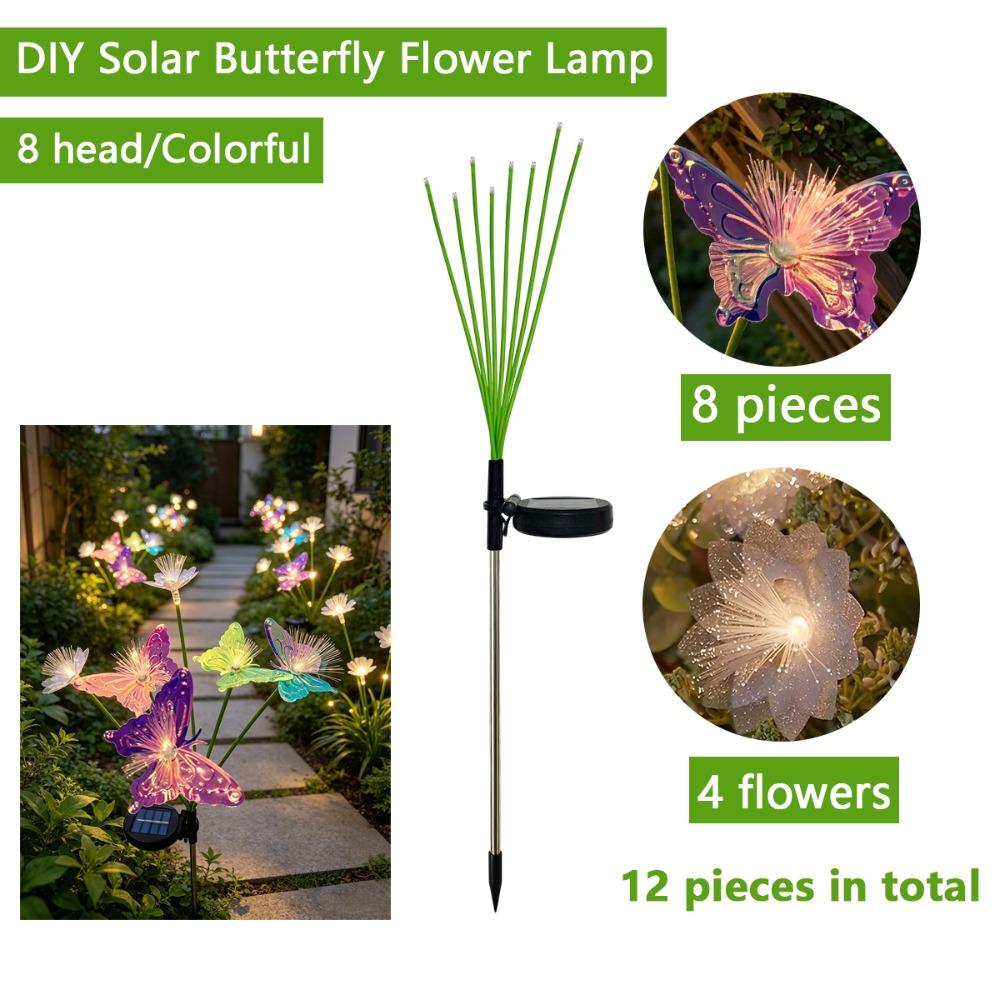 Solar Butterfly & Flower Fiber Optic Lights, Color Changing Landscape Lamp, Outdoor Garden Pathway Stake Light