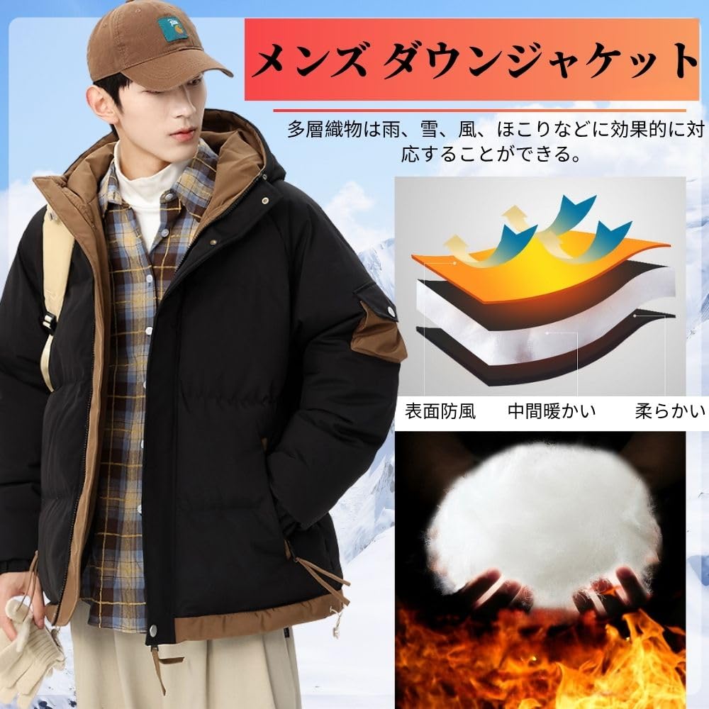 foxseon Down Mod Padded and Casual Winter Men's Jacket, Coat, Hooded, Thick, Cold-Weather Coat, Windproof, Warm, Outerwear, Unisex, Jumper, Green-L