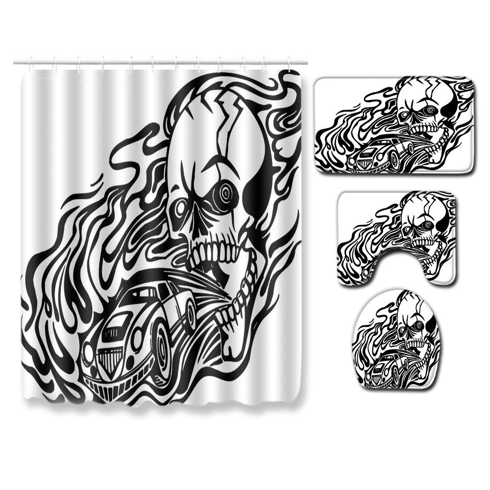 Thriller Skull Shower Curtain Floor Mat Combination Four-Piece Set Bathroom Toilet Carpet Mat Foot Mat