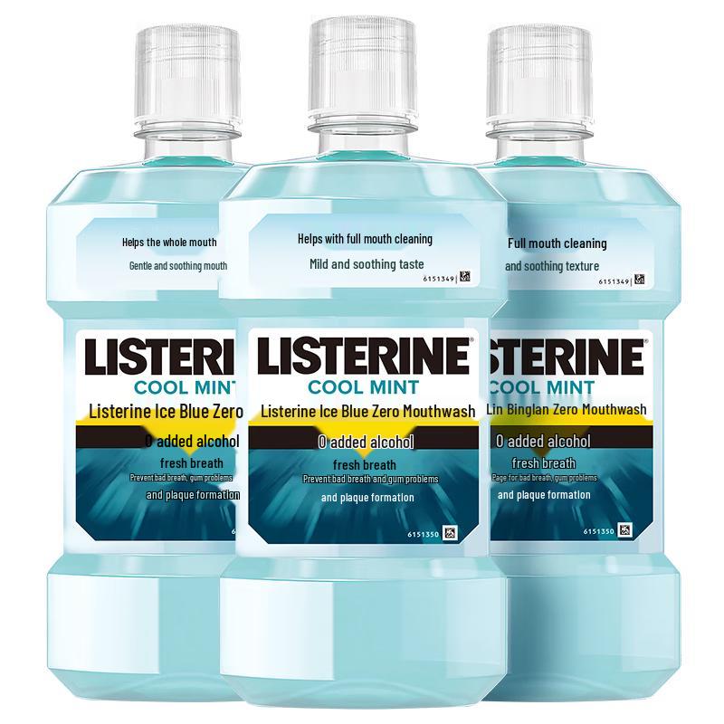 Listerine Ice Blue Zero Essential Oil Mouthwash, 3 x 1L Pack
