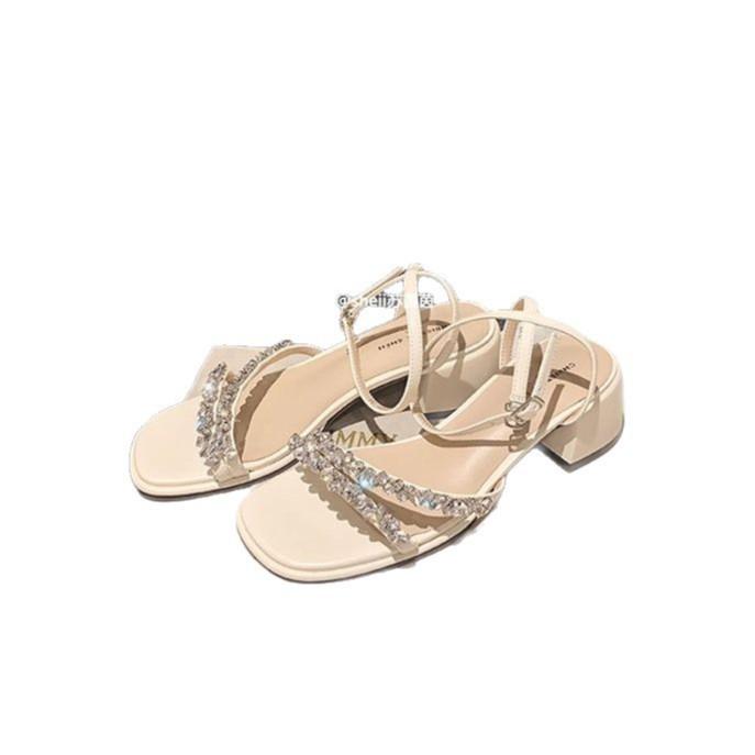 Su Yinyin, Rock Sugar Fairy~ French Rhinestone with open-toed thick high-heeled sandals women's new summer models