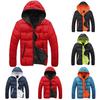 Autumn Winter Men Color Block Zipper Warm Cotton Coat Casual Hooded Down Jacket