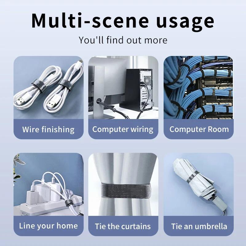 Data Cable Management Strap Reusable Detachable Can Be Cut Freely Multifunctional Velcro Strap Fixed Storage Accessories
