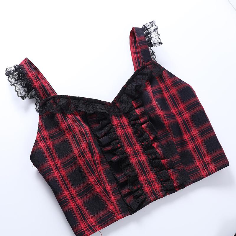 Jupe à Carreaux Noire Et Rouge Hot Topic - Avec Bretelles, Taille Petite, Neuf Sans étiquette