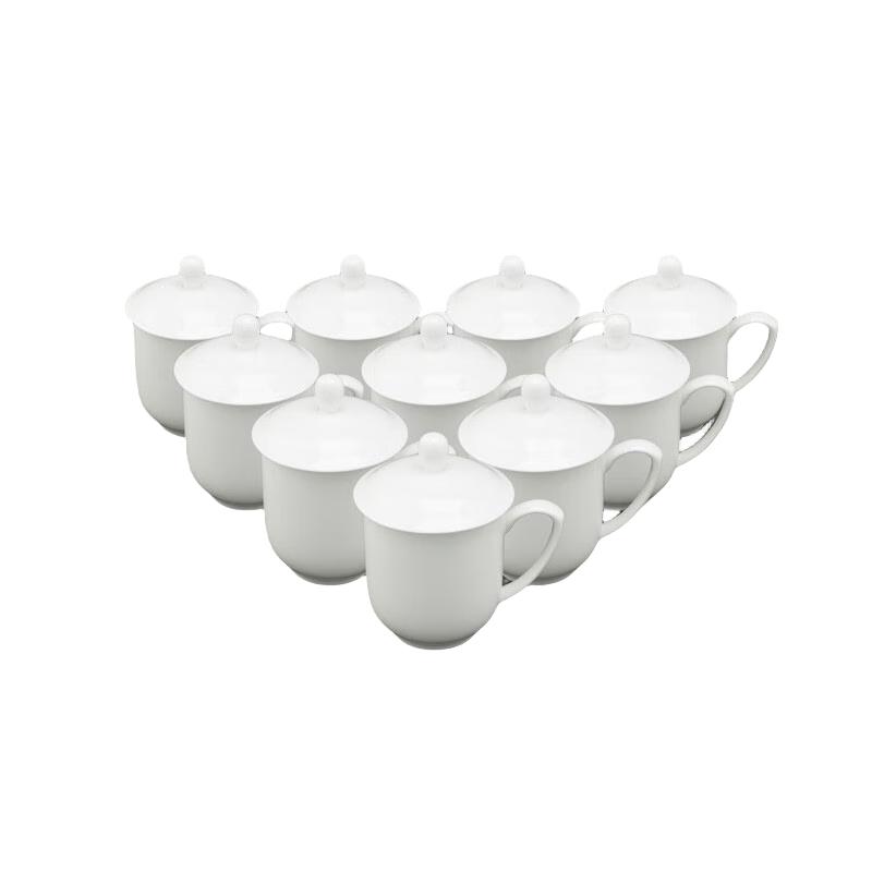 Haoya Jingdezhen Ceramic Business Teacup Set with Lid 10-Pack