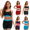 Women's Color-Blocked Two-Piece Swim Set with Cross-Back Top & High-Waisted Shorts – Sporty Black and Blue Beachwear