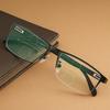 1pc Men Half Frame Rectangular Reading Glasses Metal Frame 3 In 1 Presbyopic Glasses Lightweight Anti-Blue Far and Near Dual-Use
