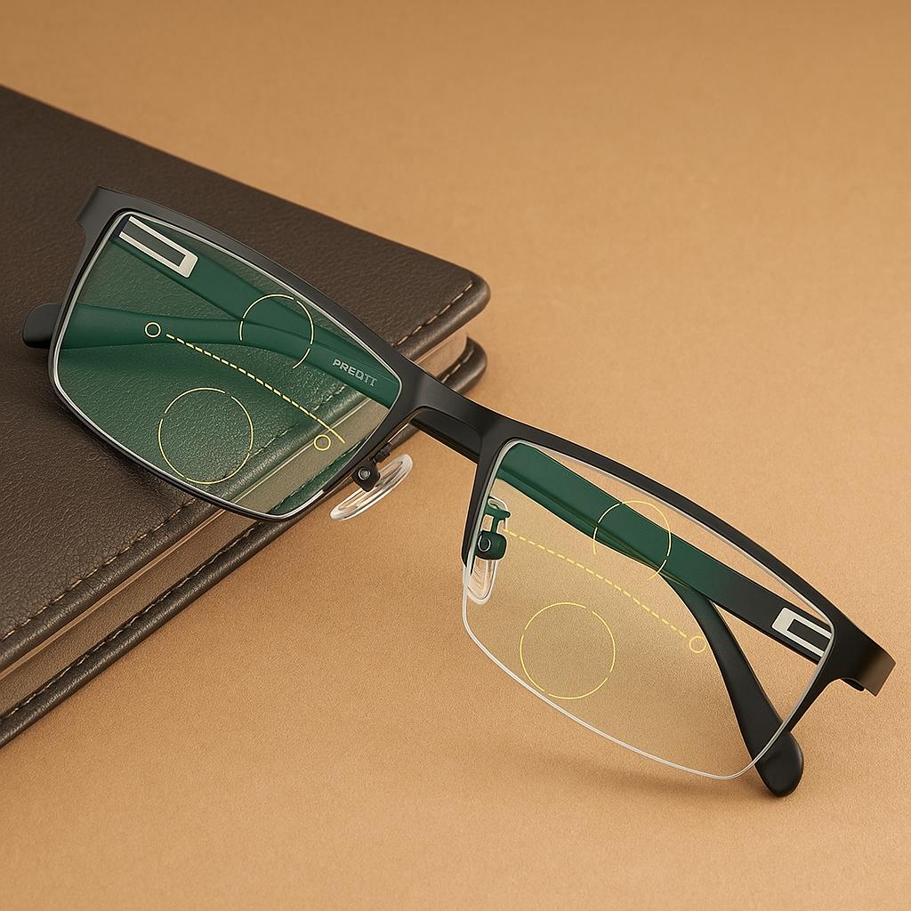 1pc Men Half Frame Rectangular Reading Glasses Metal Frame 3 In 1 Presbyopic Glasses Lightweight Anti-Blue Far and Near Dual-Use