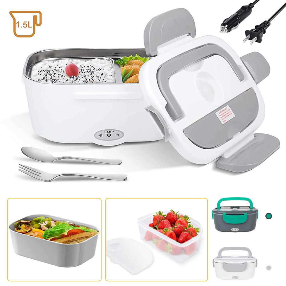 2 in 1 Electric Leak-proof Portable Heating Lunch Box 1.5L For Car Home 110V 60W Stainless Steel Food Container For Truckers