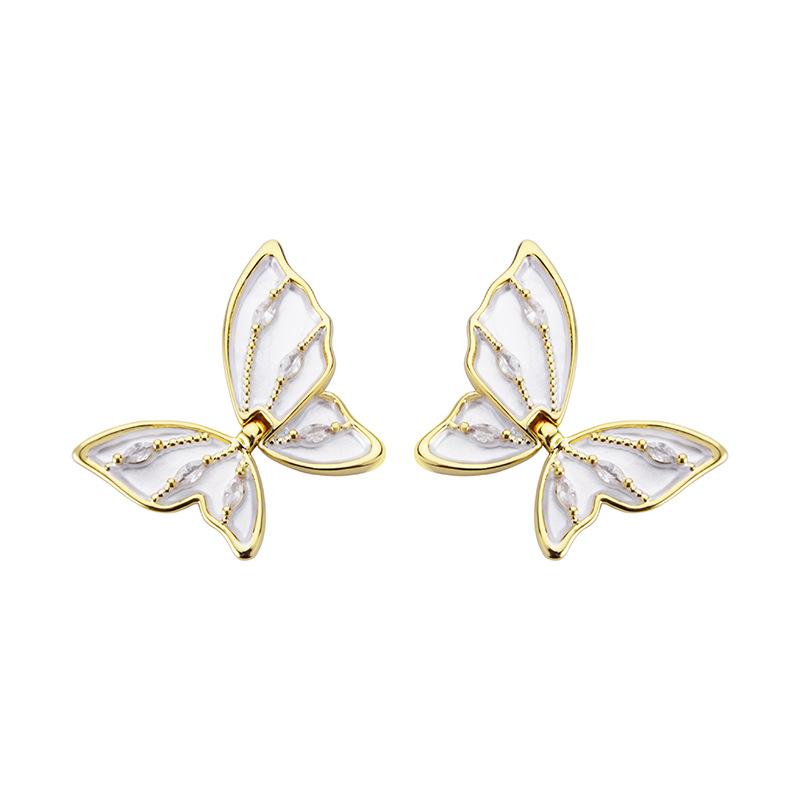 Süße Schmetterlings-Steckohrringe im koreanischen Stil, leichter Luxus, mit Zirkonia akzentuiert, Muscheltextur, Schmuck für Damen