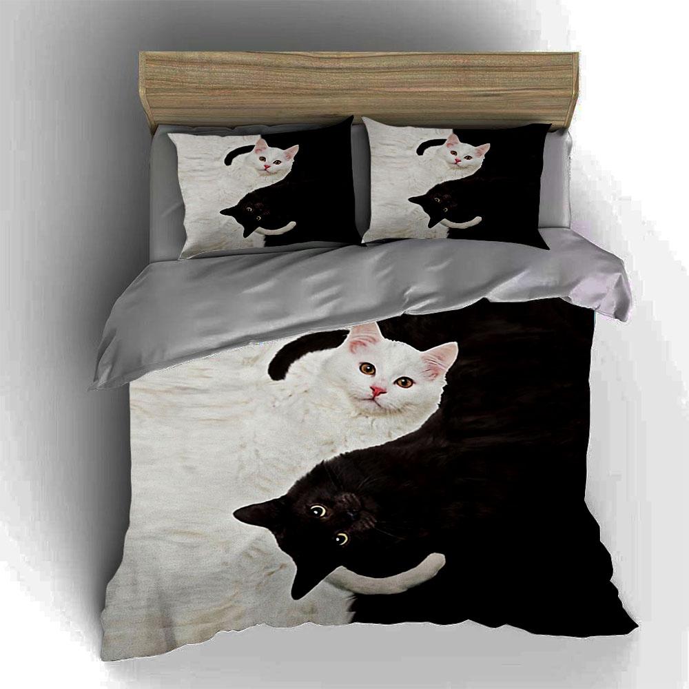 Contrast cat duo Bedding Duvet cover sets Duvet covers Pillowcases gifts (1 * Duvet Cover 2 * Pillowcases, without duvet insert)