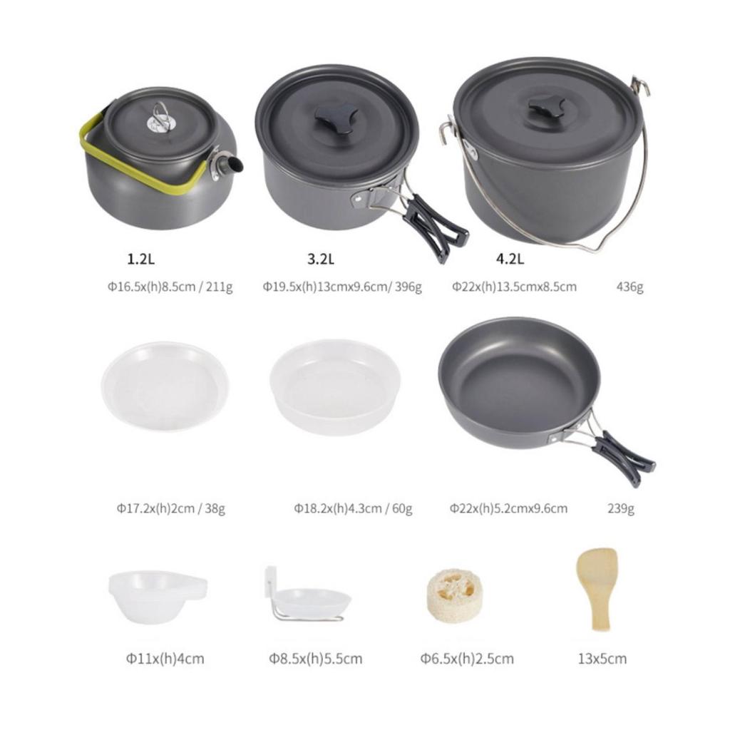 Camping Cookware Set with Kettle HardAnodized Carrying Bag for Families,