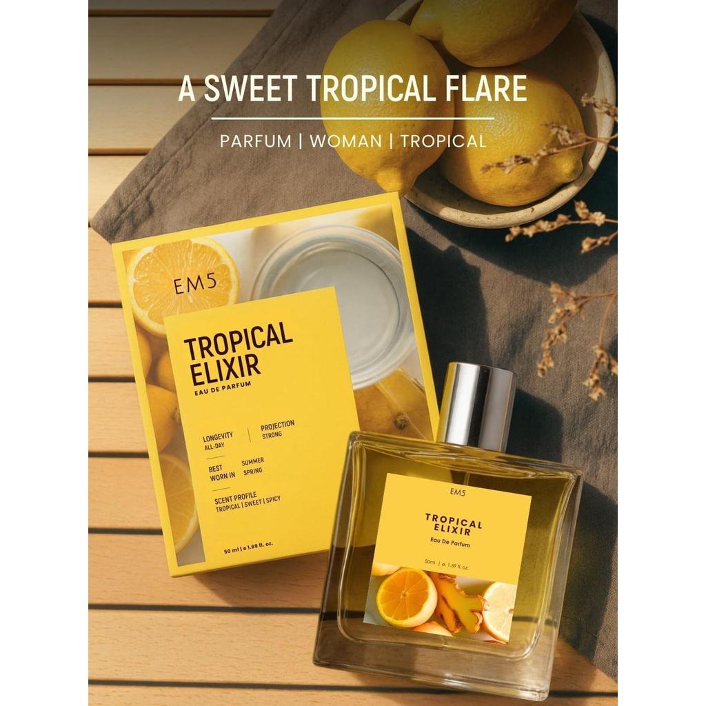 EM5 Tropical Elixir Perfume for Women | Tropical, Sweet, Spicy Fragrance | Long Lasting Scent | Premium Gift for Her