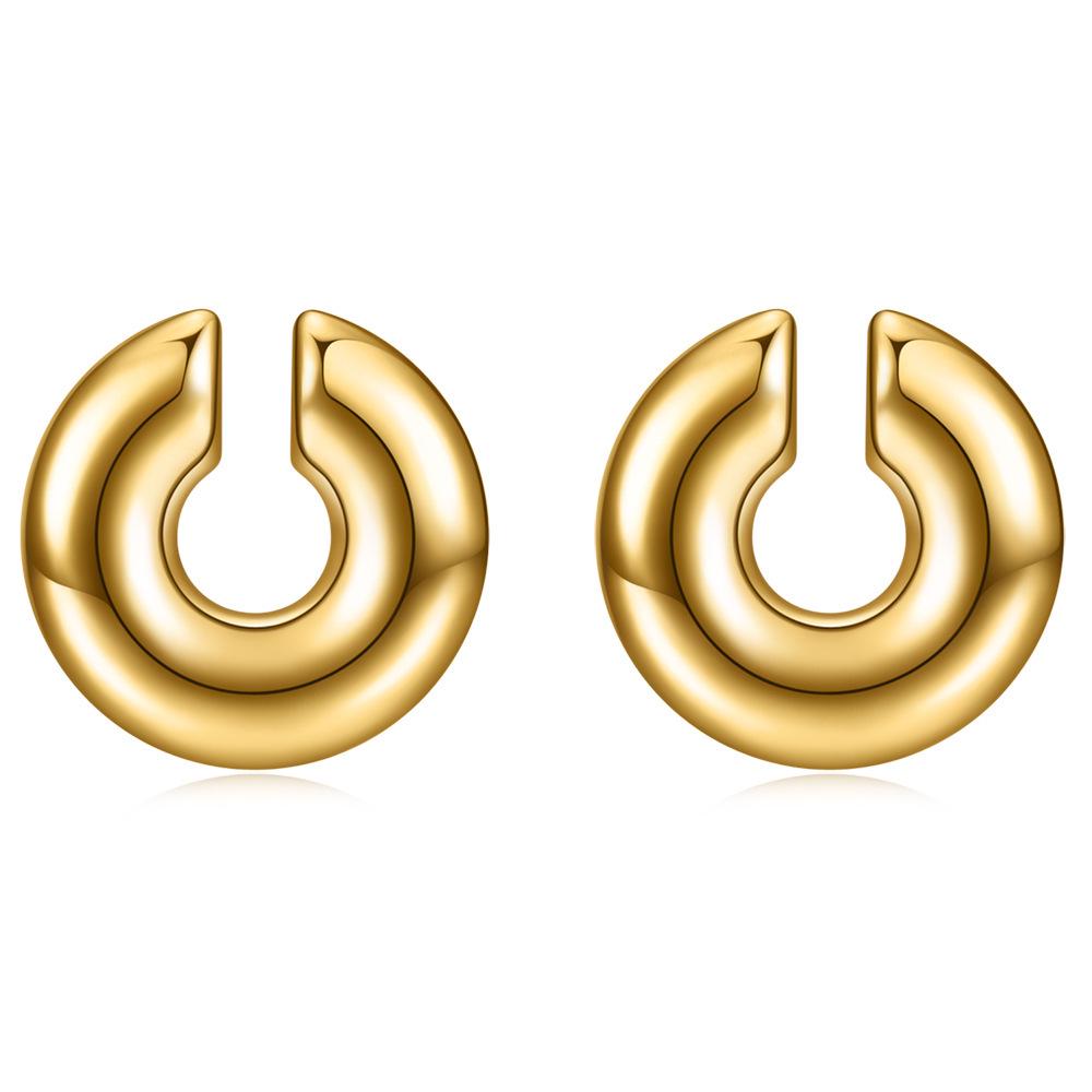 European & American Fashion Simple Versatile 11MM Stainless Steel Thick Round Hollow Hoop Earrings