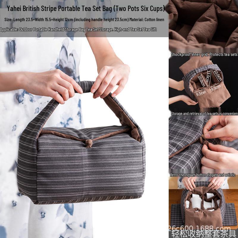 Tragbare Baumwoll-Leinen-Tasche für Teegeschirr - Reise-Aufbewahrungstasche mit Geschenkbox für Teekanne & Teetasse