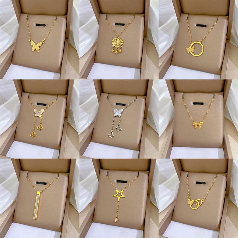 High Grade Butterfly Locket Bow Pendant Necklace Stainless Steel Fashion Geometric Choker Jewelry Party Gifts For Women Girls