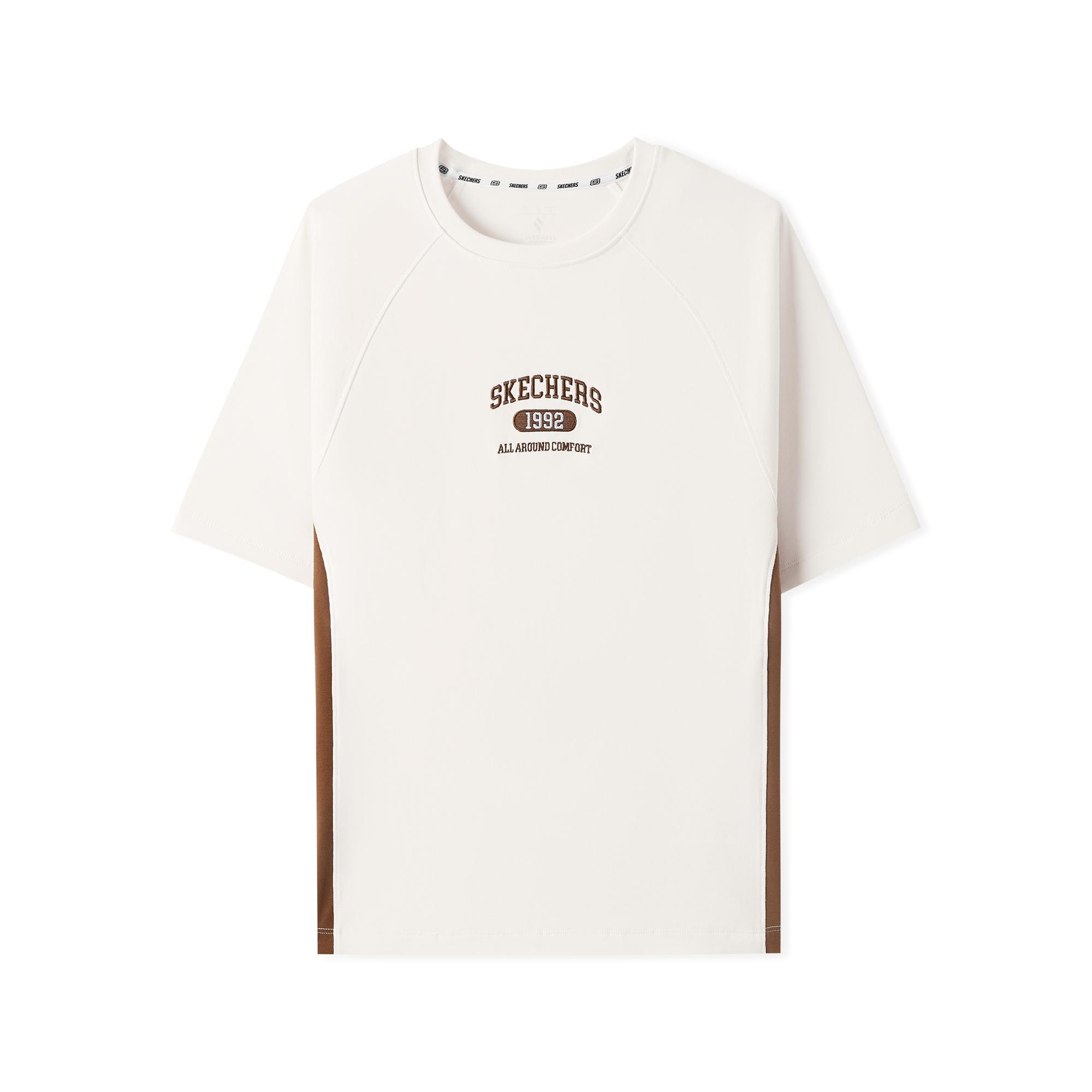Skechers Fashionable Versatile Slim Fit Comfortable Color Block Raglan Short Sleeve T-Shirt Women tops Pure-White L225W122-01SV S