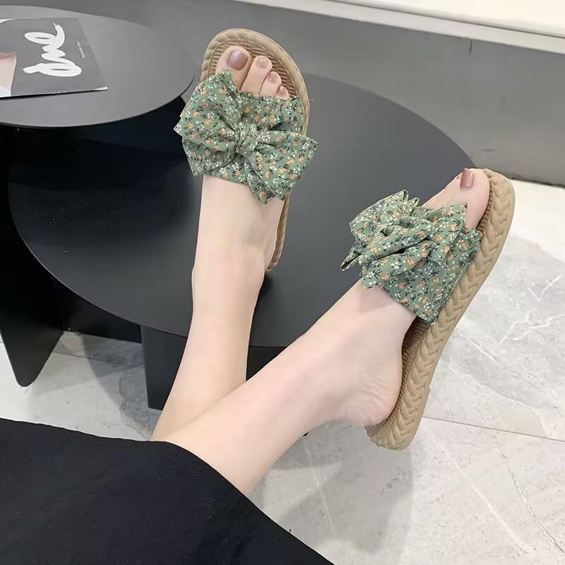 Women Lady Home Bowknot Bow Slippers Autumn and Summer Classic Shoes