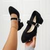Fashion Pointed Head Shallow Mouth Metal Buckle A Line with High Heels Spring New Leather Soft Sole Non-slip Thick Heel Shoes