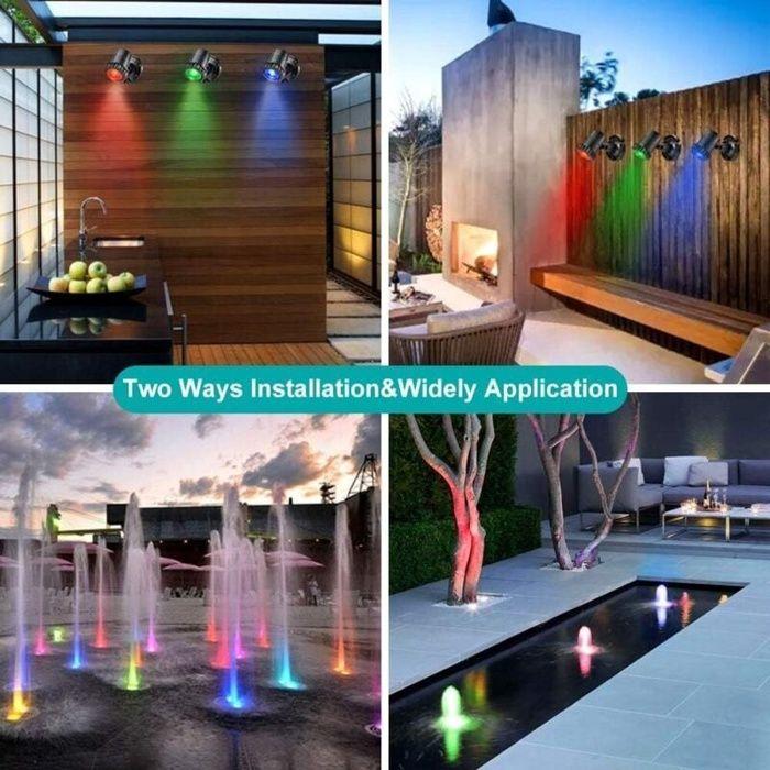 Projecteurs solaires LED étanches IP68 - Lot de 3 RGB (rouge, vert, bleu) pour jardin et mur