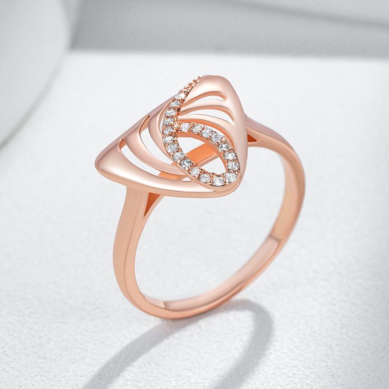 Unique Geometric  Rose Gold Color Ethnic Bridal Ring For Women Shiny Natural Zircon Accessories Daily Fine Jewelry